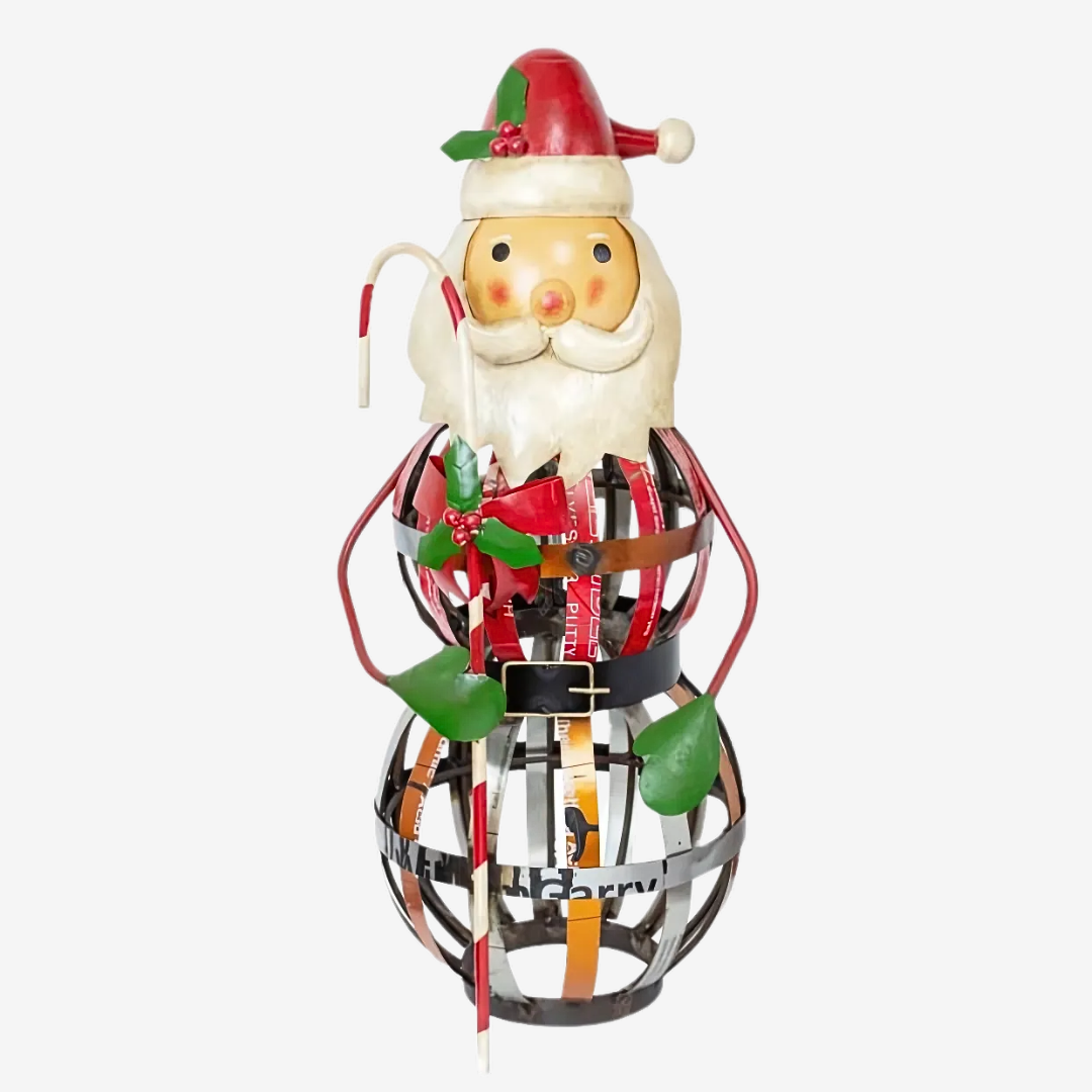 Santa Recycled Metal Door Greeter, an eco-friendly holiday decoration perfect for welcoming guests